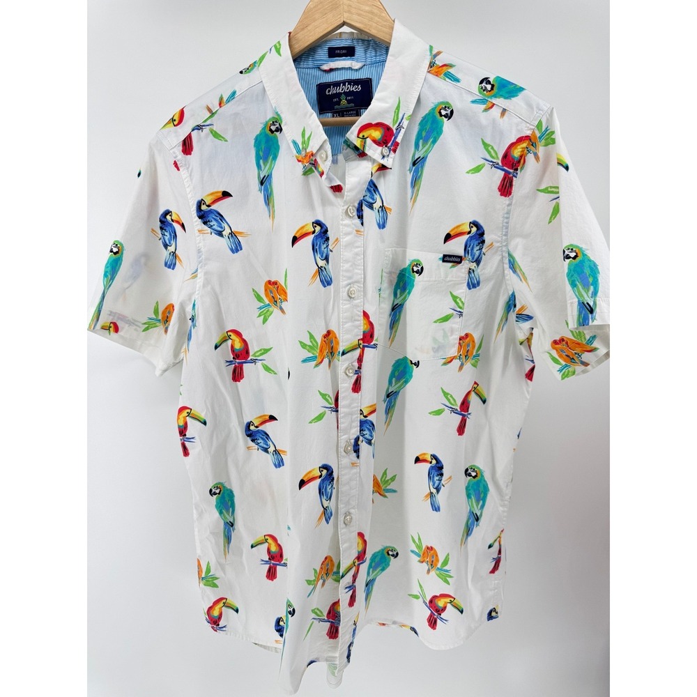 Chubbies Friday Shirt Mens XL The Dude Wheres Macaw White Parrot Toucan